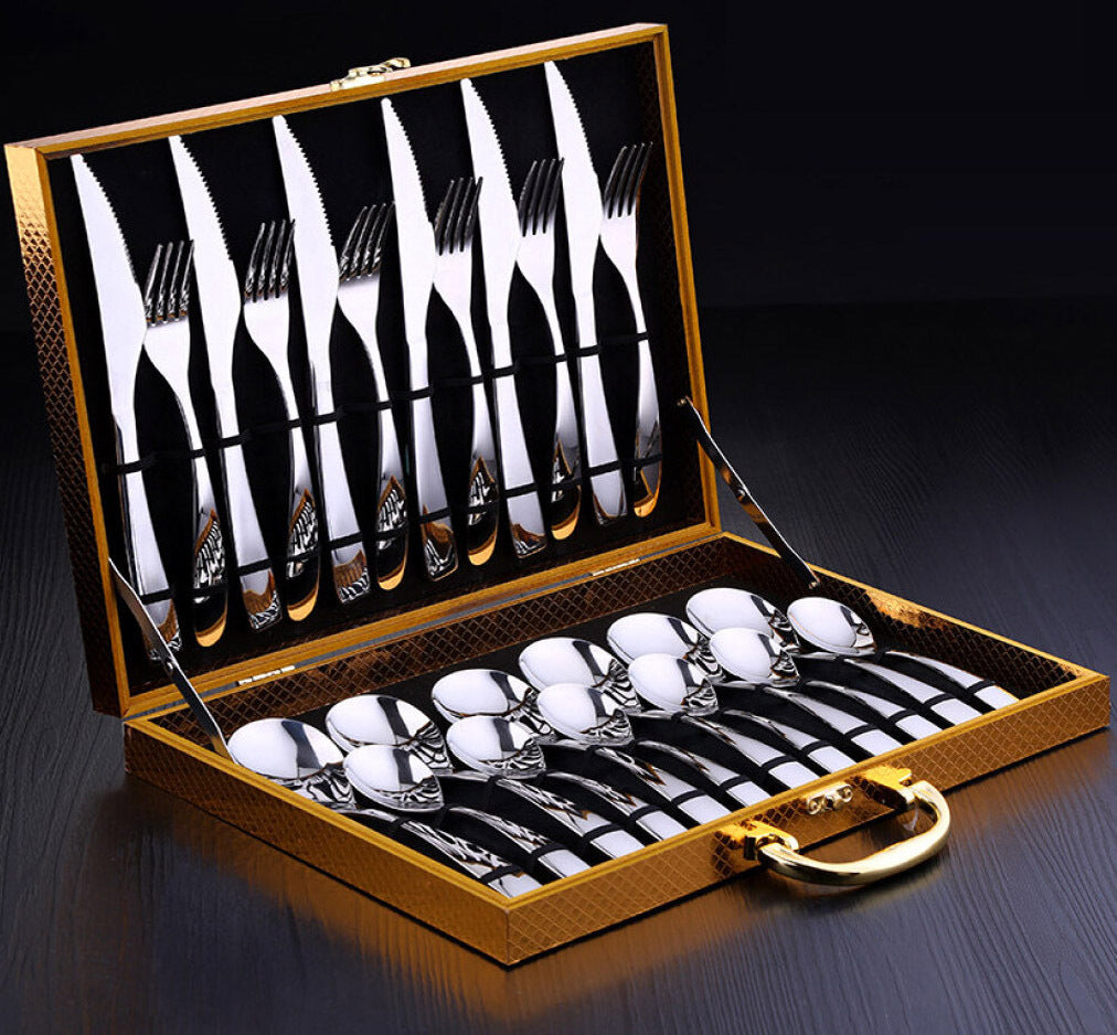 24 Piece Elegant Stainless Steel Cutlery Set Gold Box