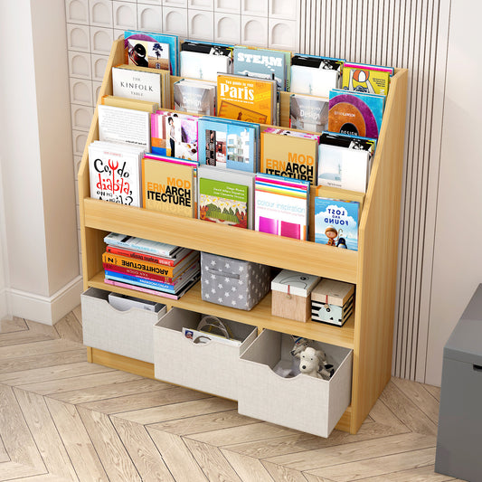 Spacious Multi-tier Bookcase Storage Shelf with Organisers Oak