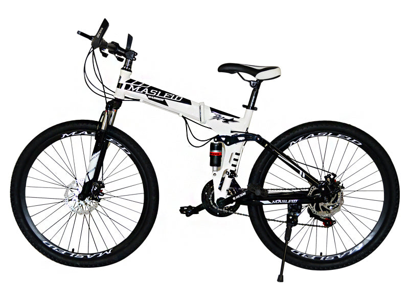 21 Speed Dual Suspension Foldable Mountain Bike White Black