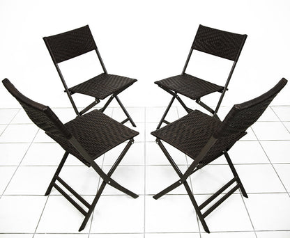 7 Piece Outdoor Rattan Furniture Set with Beige Umbrella and Stand