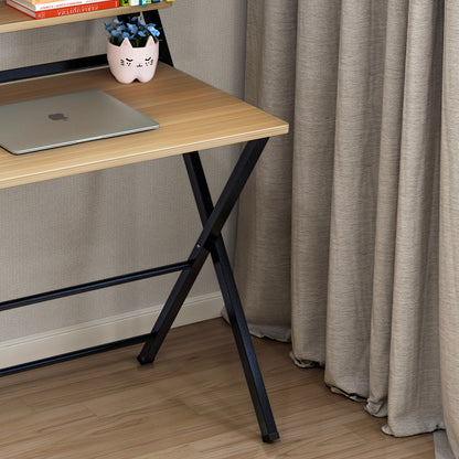 Smart Space-Saving Folding Desk with Storage Shelf Oak