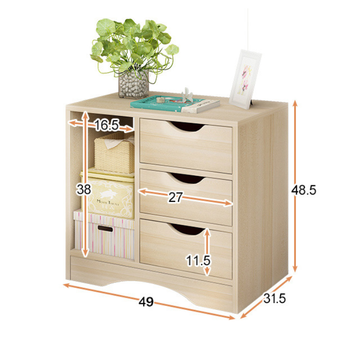 Stylish 3 Drawer Cabinet and Shelf Utility Side Table White