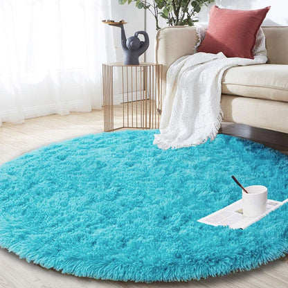 100cm Infinity Round Shag Rug Soft Blue