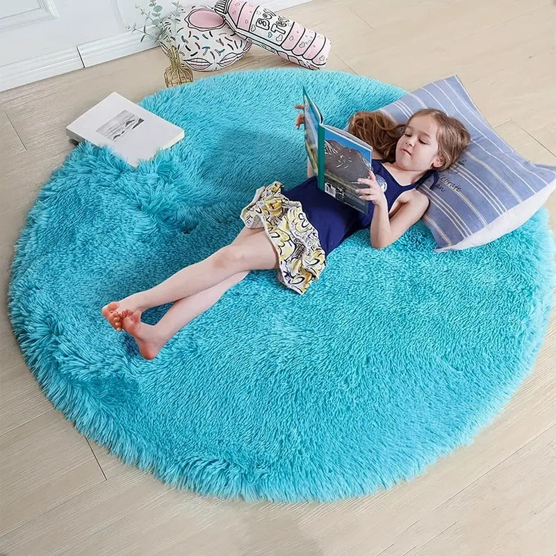 100cm Infinity Round Shag Rug Soft Blue