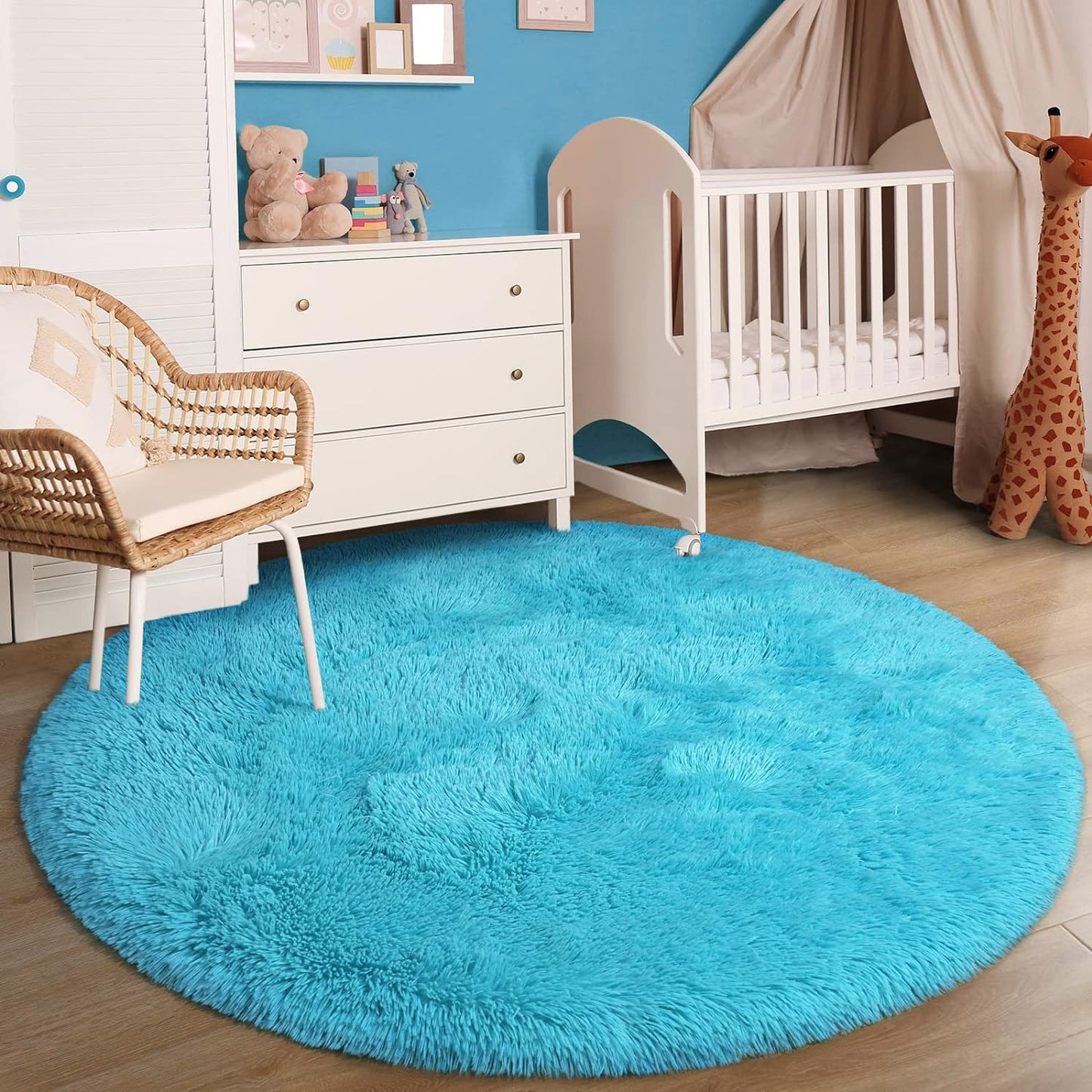 100cm Infinity Round Shag Rug Soft Blue