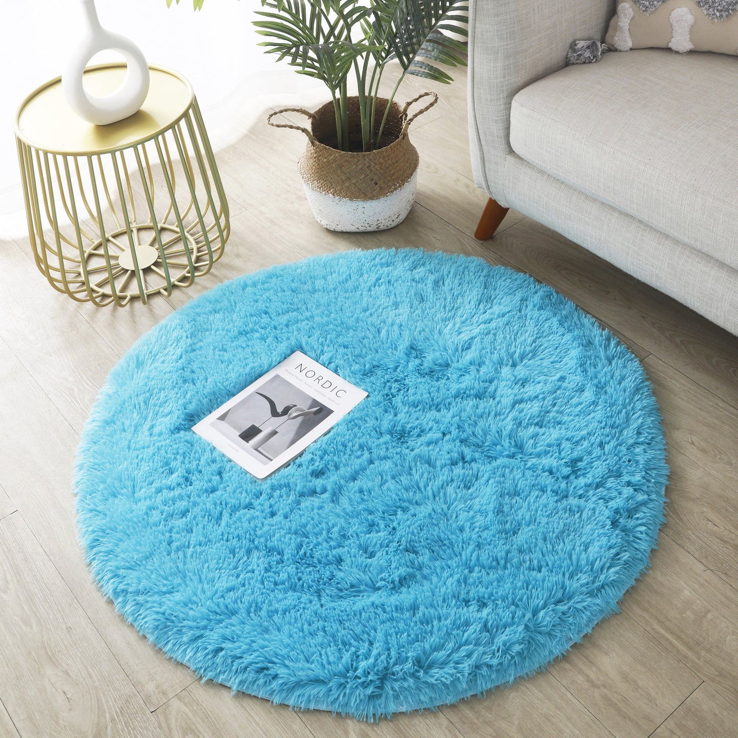 100cm Infinity Round Shag Rug Soft Blue