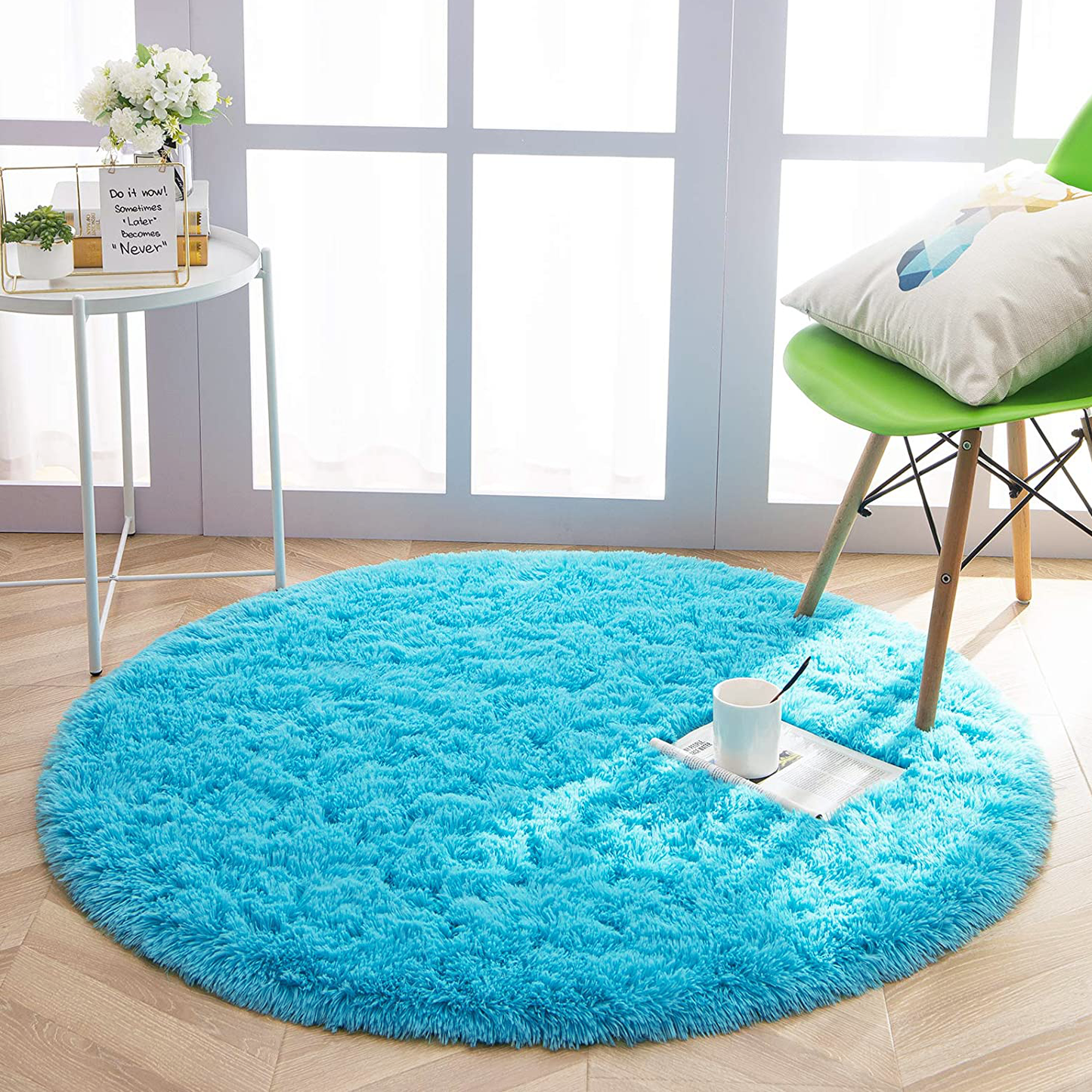 100cm Infinity Round Shag Rug Soft Blue