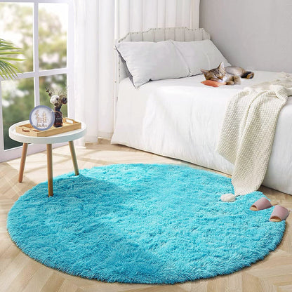 100cm Infinity Round Shag Rug Soft Blue