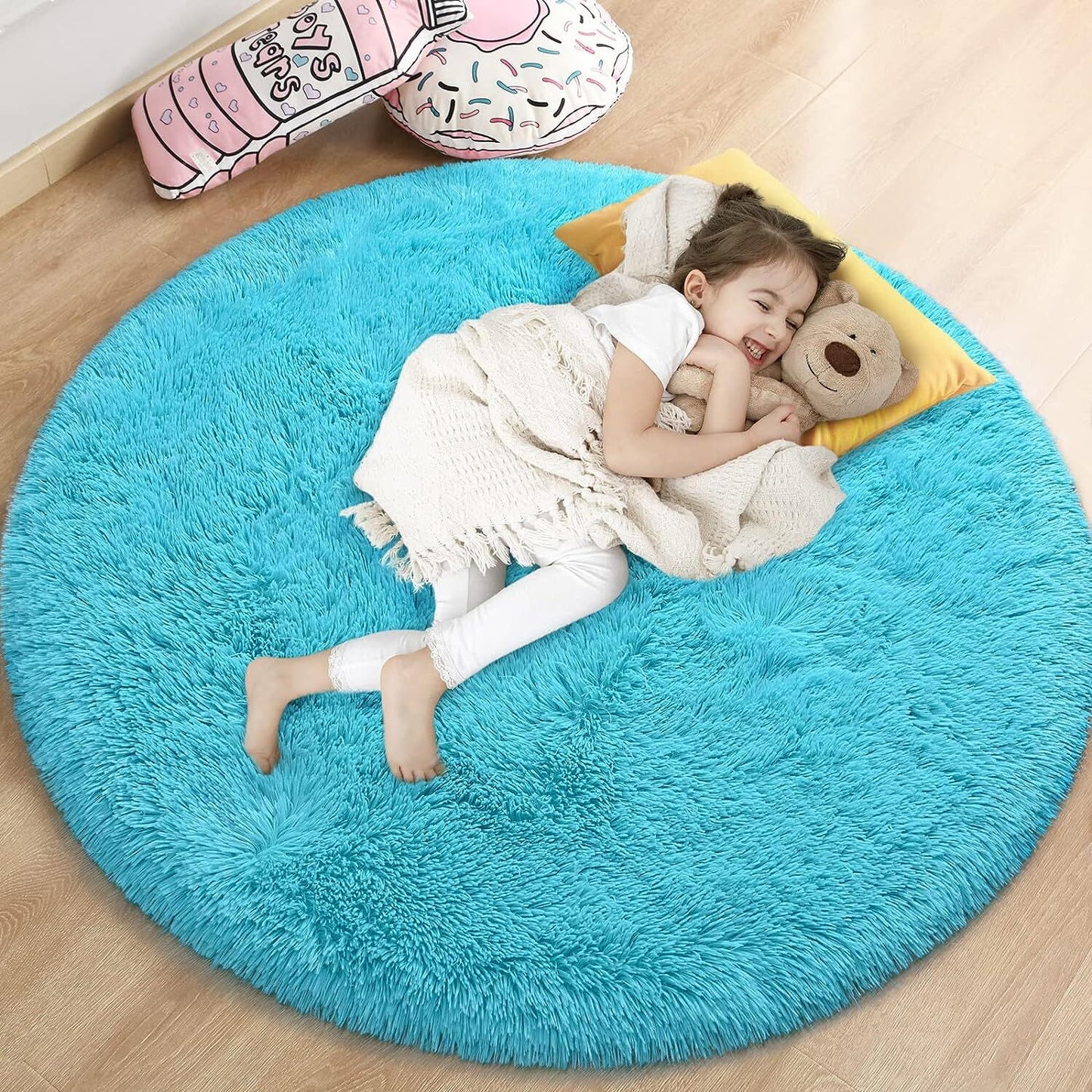 100cm Infinity Round Shag Rug Soft Blue