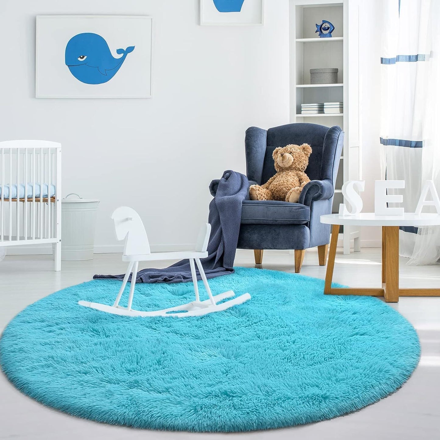 100cm Infinity Round Shag Rug Soft Blue