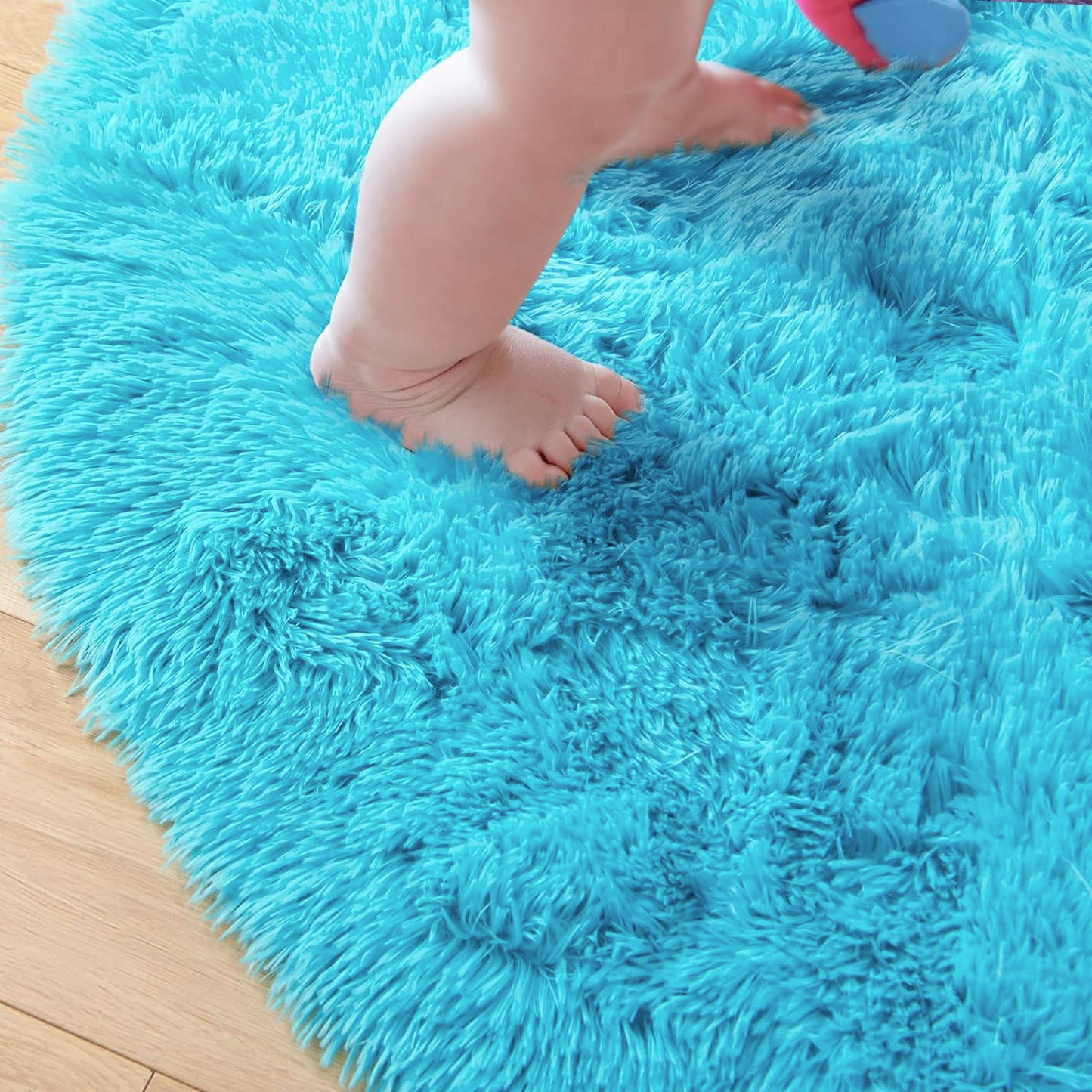 100cm Infinity Round Shag Rug Soft Blue