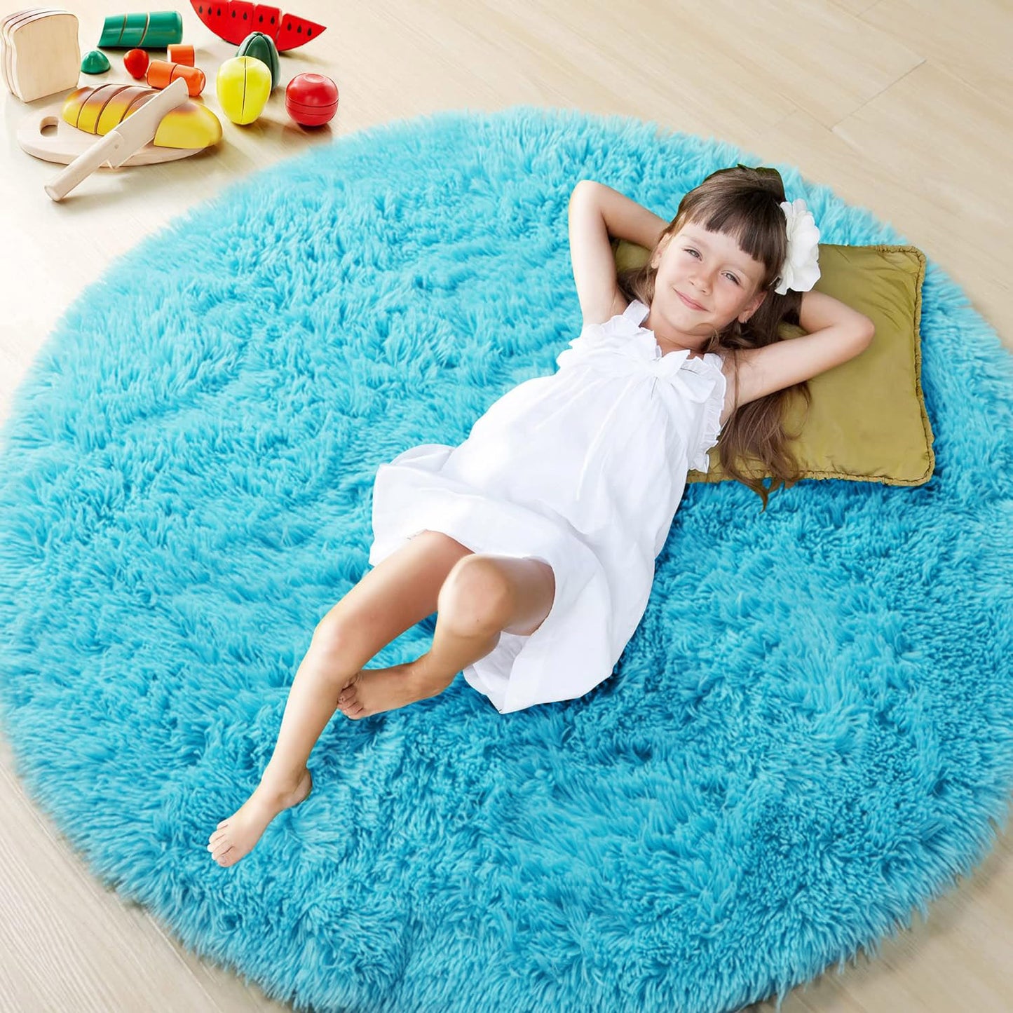 100cm Infinity Round Shag Rug Soft Blue