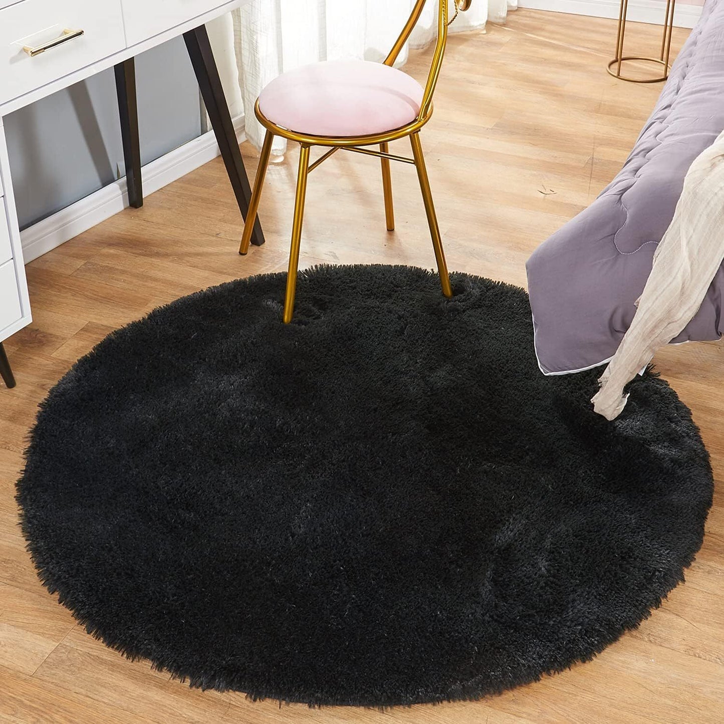 100cm Infinity Round Shag Rug Black