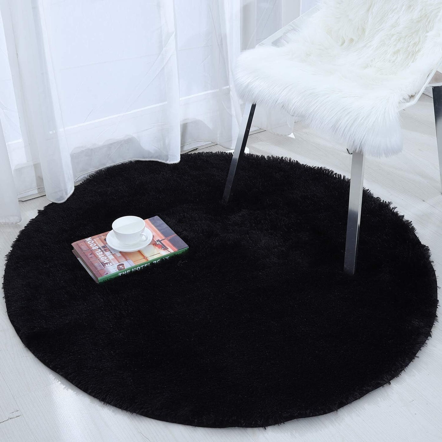 100cm Infinity Round Shag Rug Black