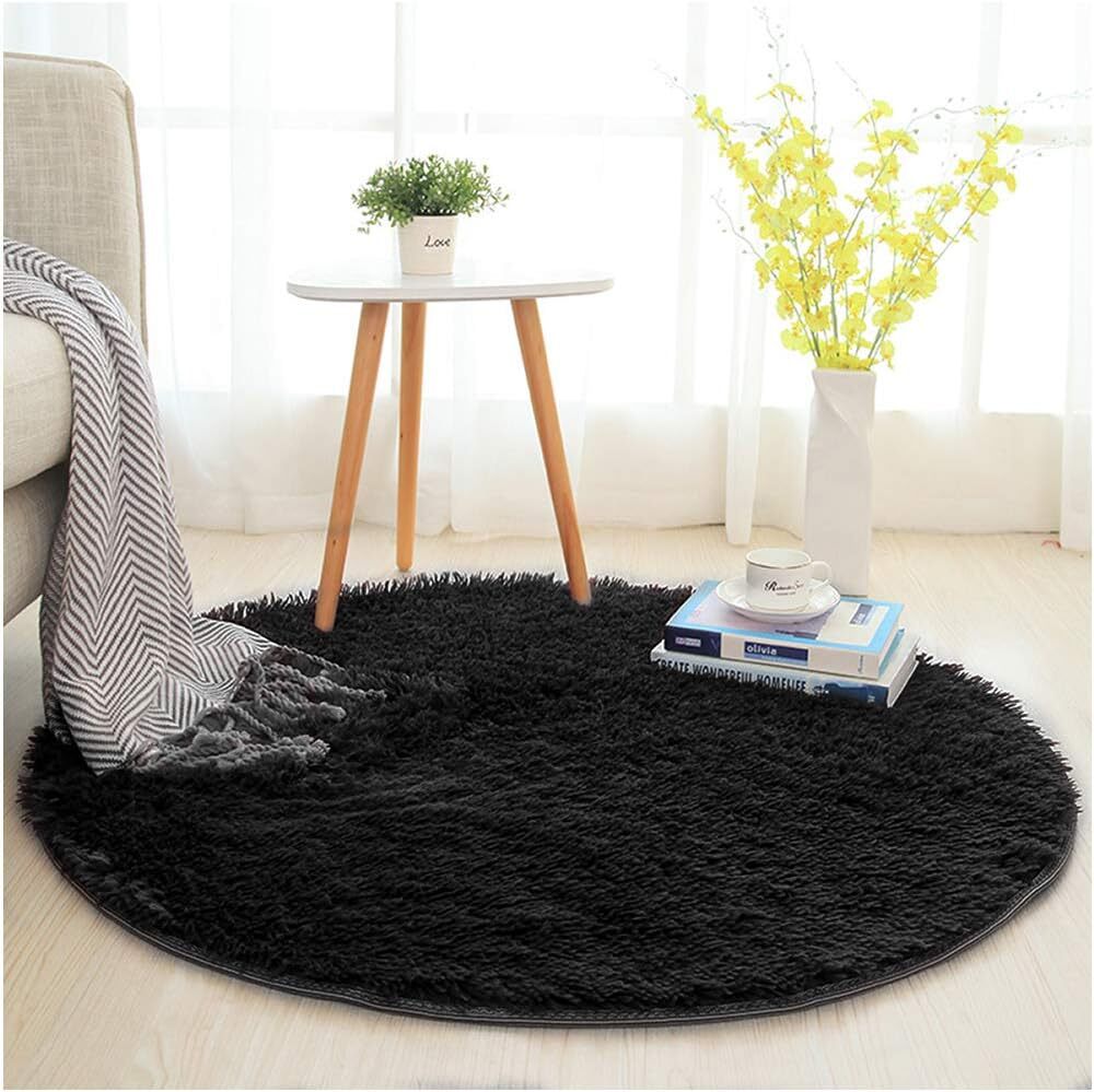 100cm Infinity Round Shag Rug Black