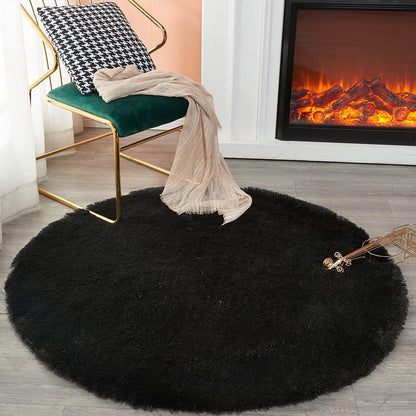 100cm Infinity Round Shag Rug Black