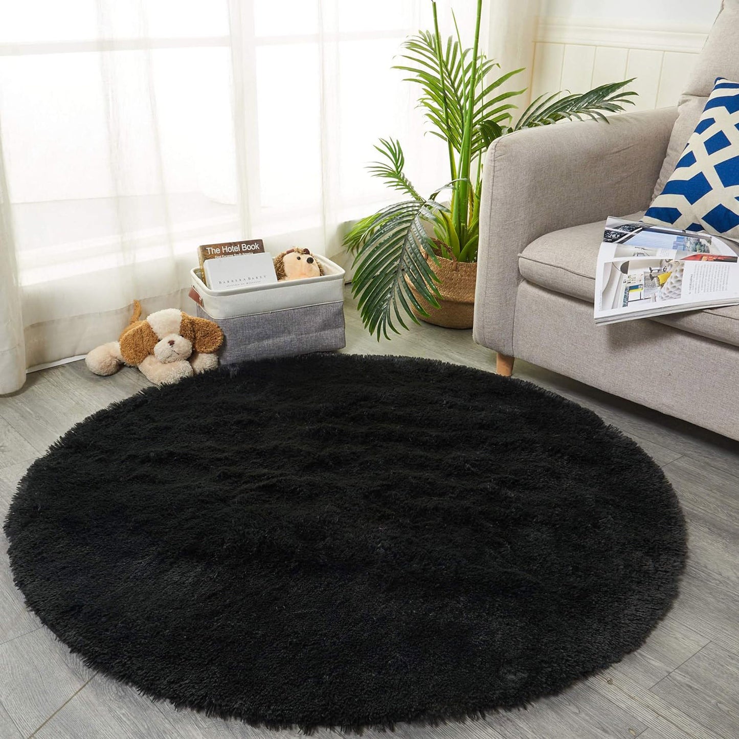 100cm Infinity Round Shag Rug Black