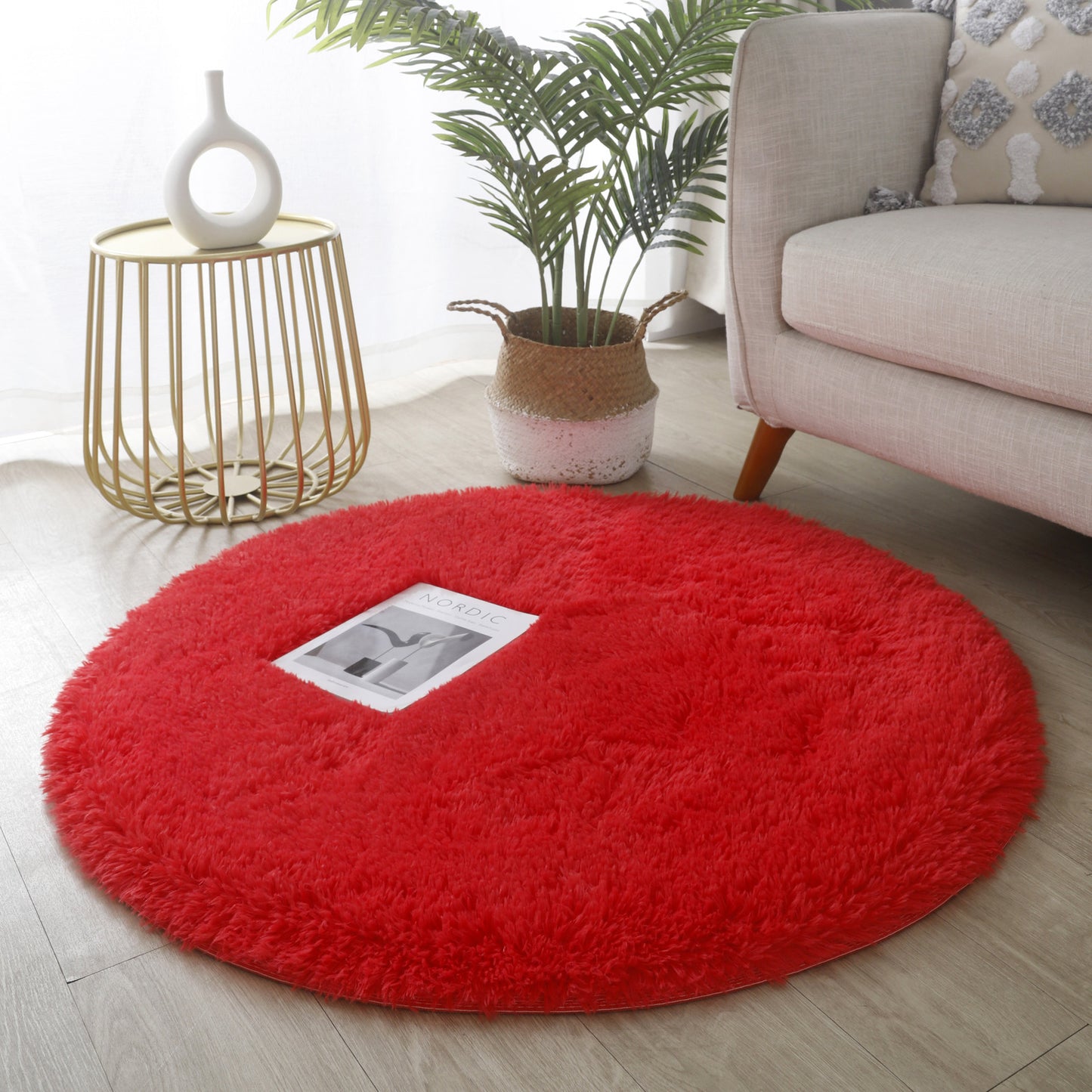 100cm Infinity Round Shag Rug Soft and Cozy Red