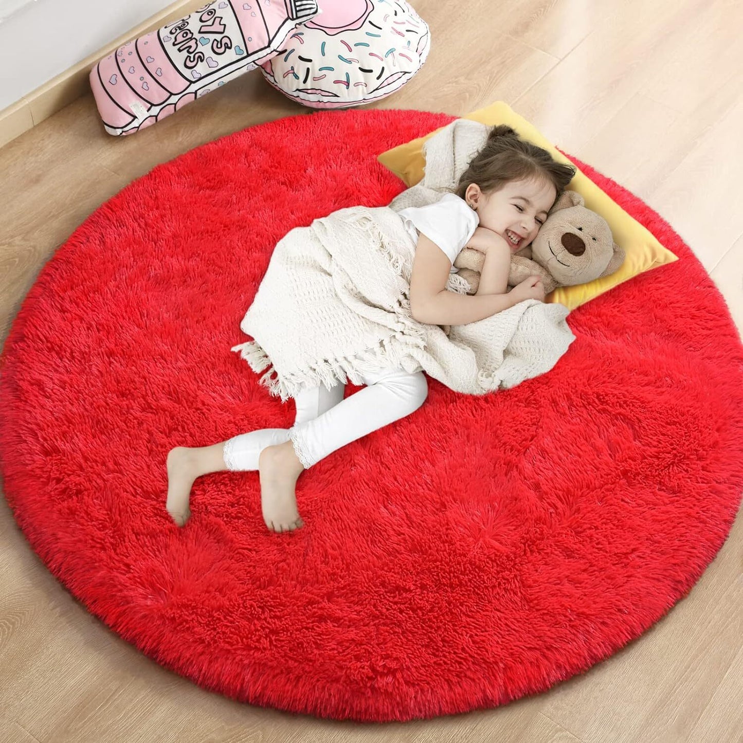 100cm Infinity Round Shag Rug Soft and Cozy Red