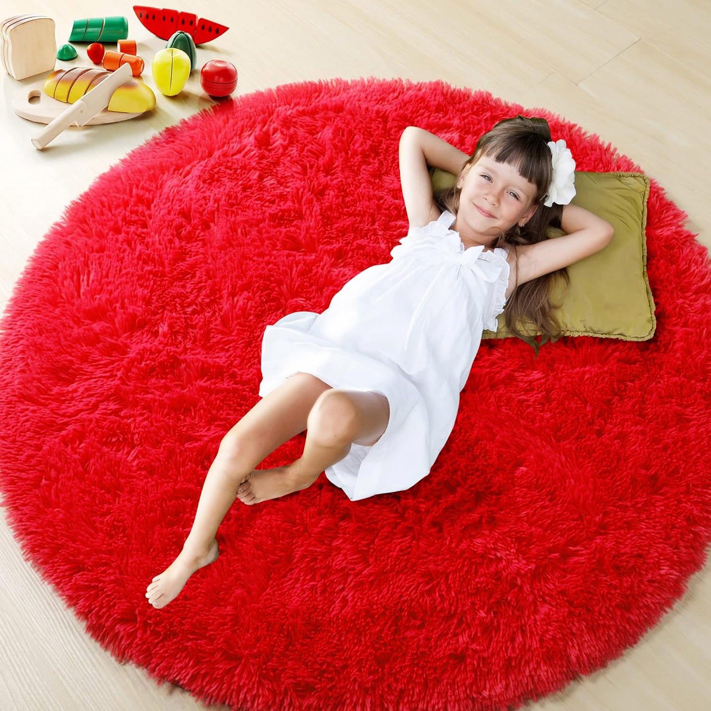 100cm Infinity Round Shag Rug Soft and Cozy Red