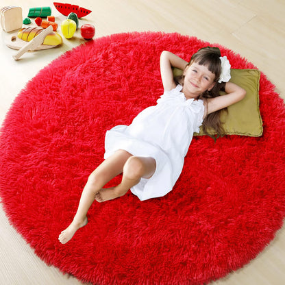 100cm Infinity Round Shag Rug Soft and Cozy Red