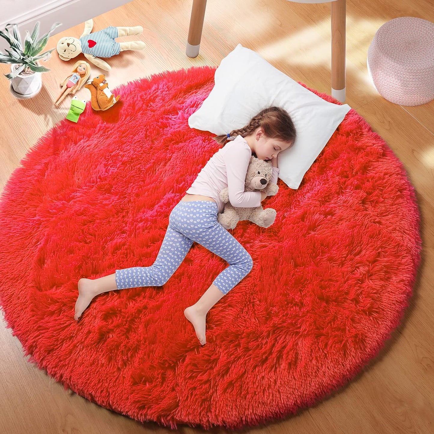 100cm Infinity Round Shag Rug Soft and Cozy Red