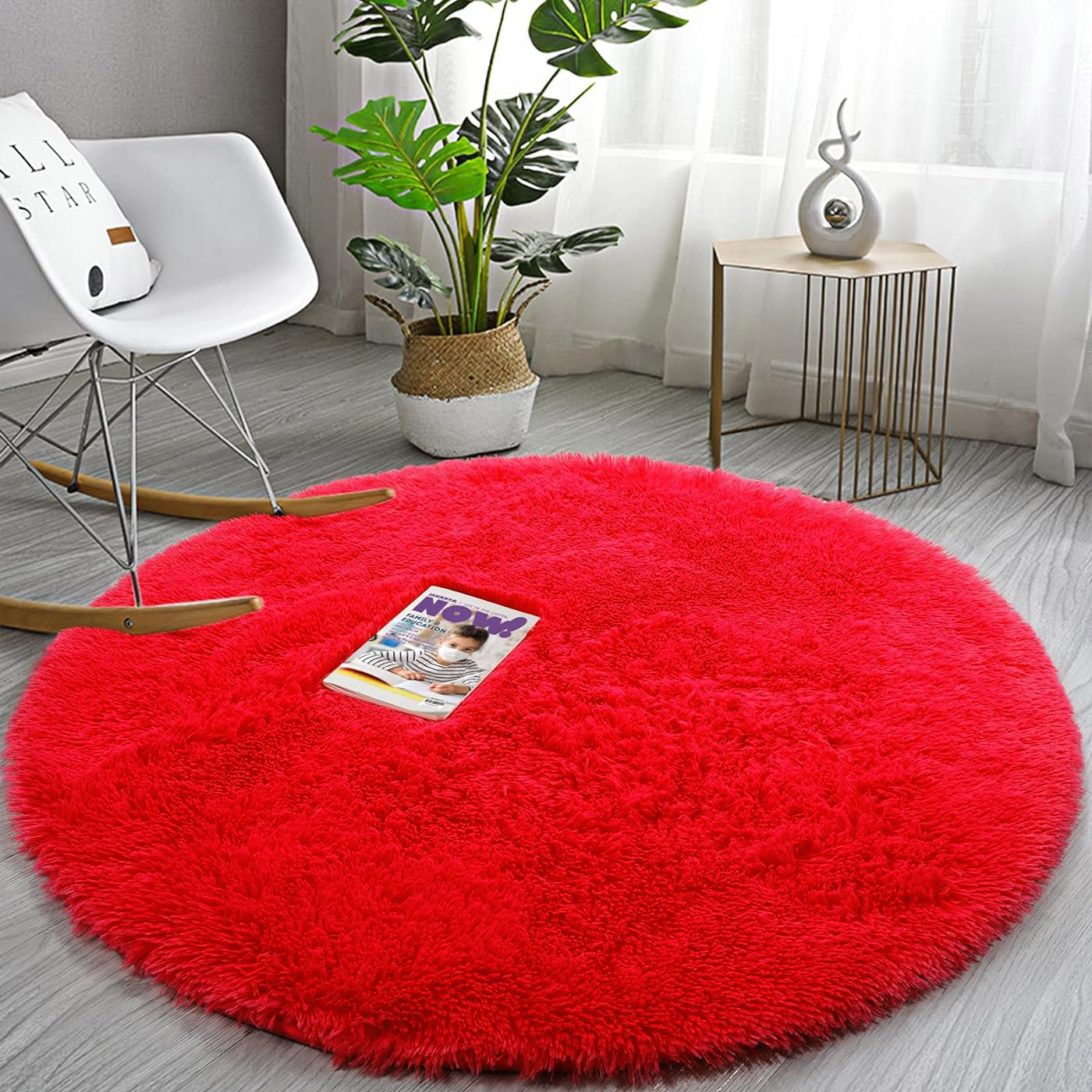 100cm Infinity Round Shag Rug Soft and Cozy Red