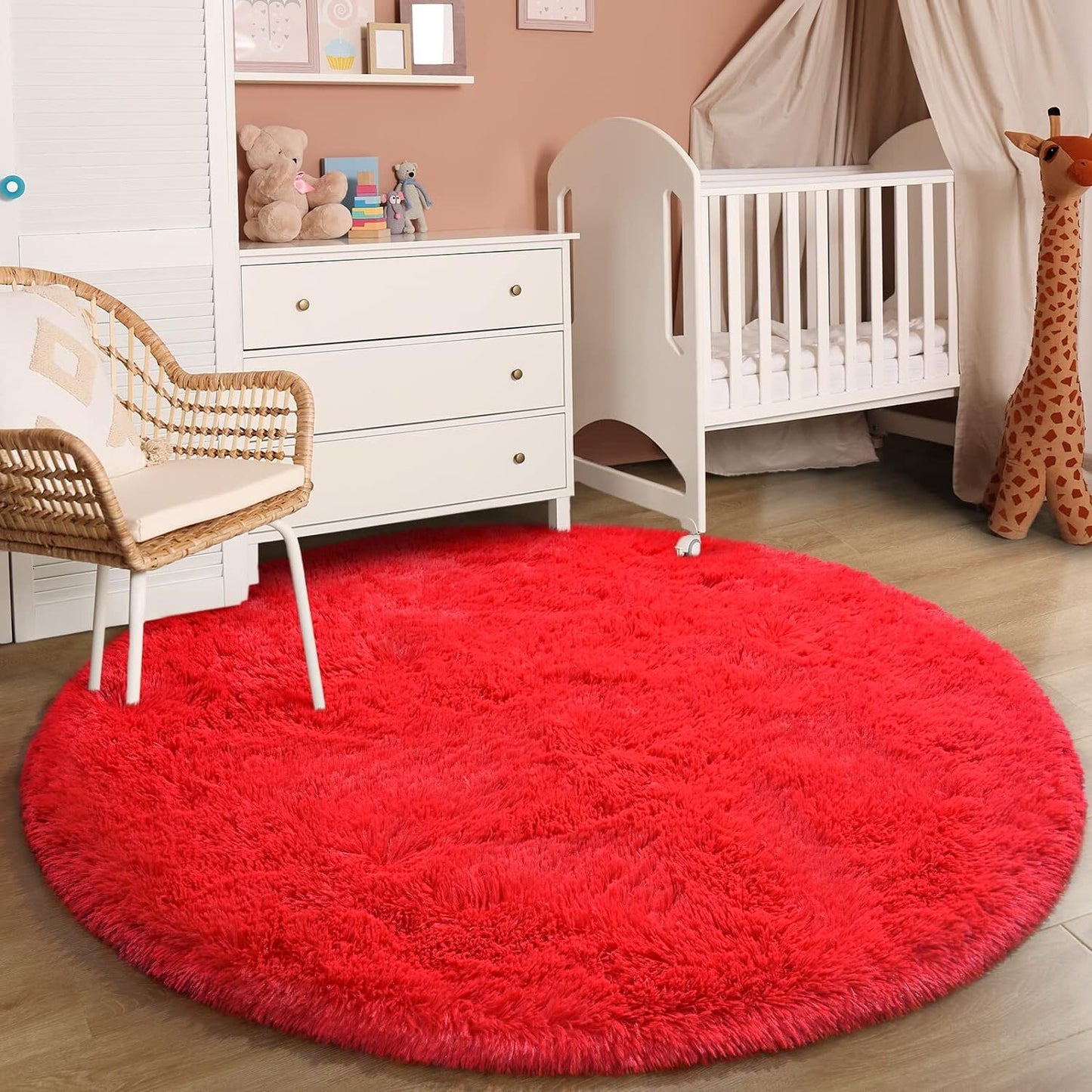 100cm Infinity Round Shag Rug Soft and Cozy Red