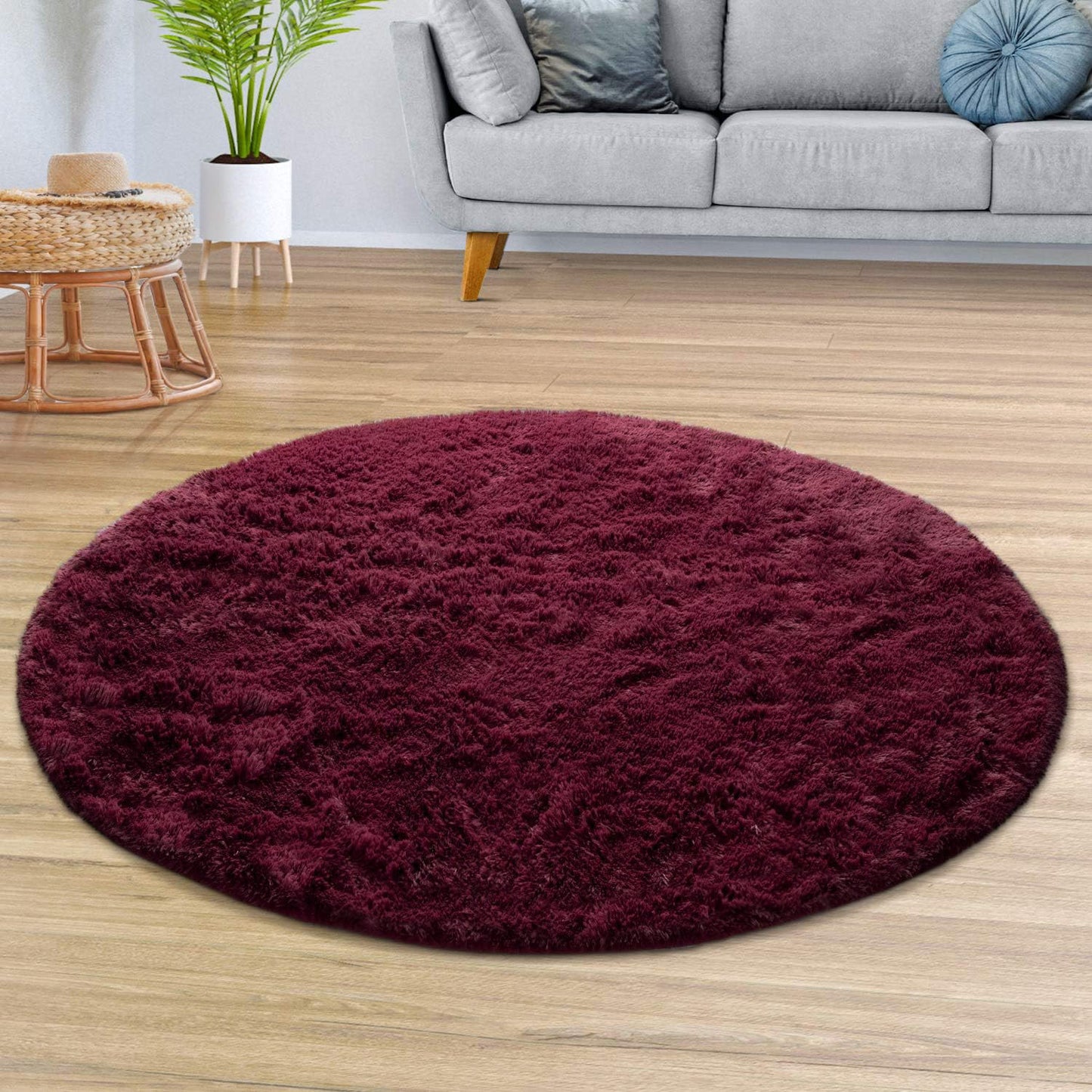 100cm Infinity Round Shag Rug Wine