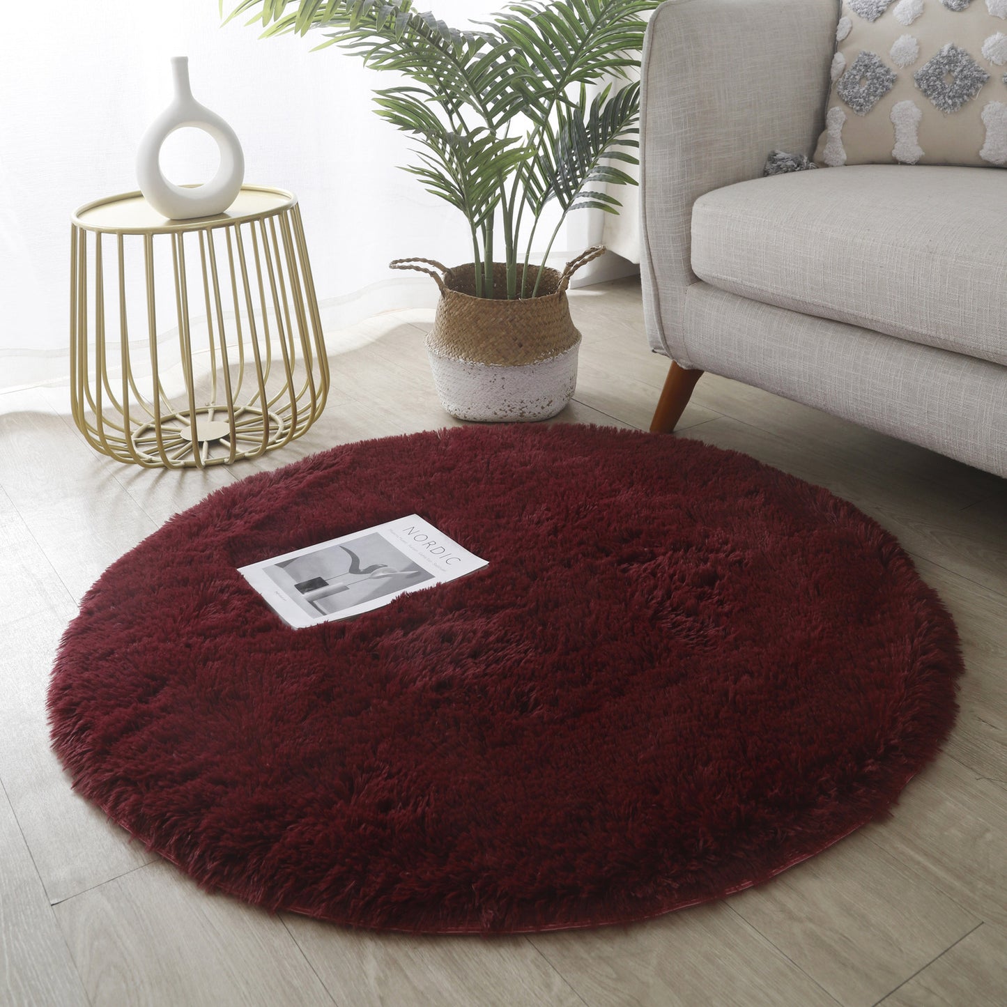 100cm Infinity Round Shag Rug Wine