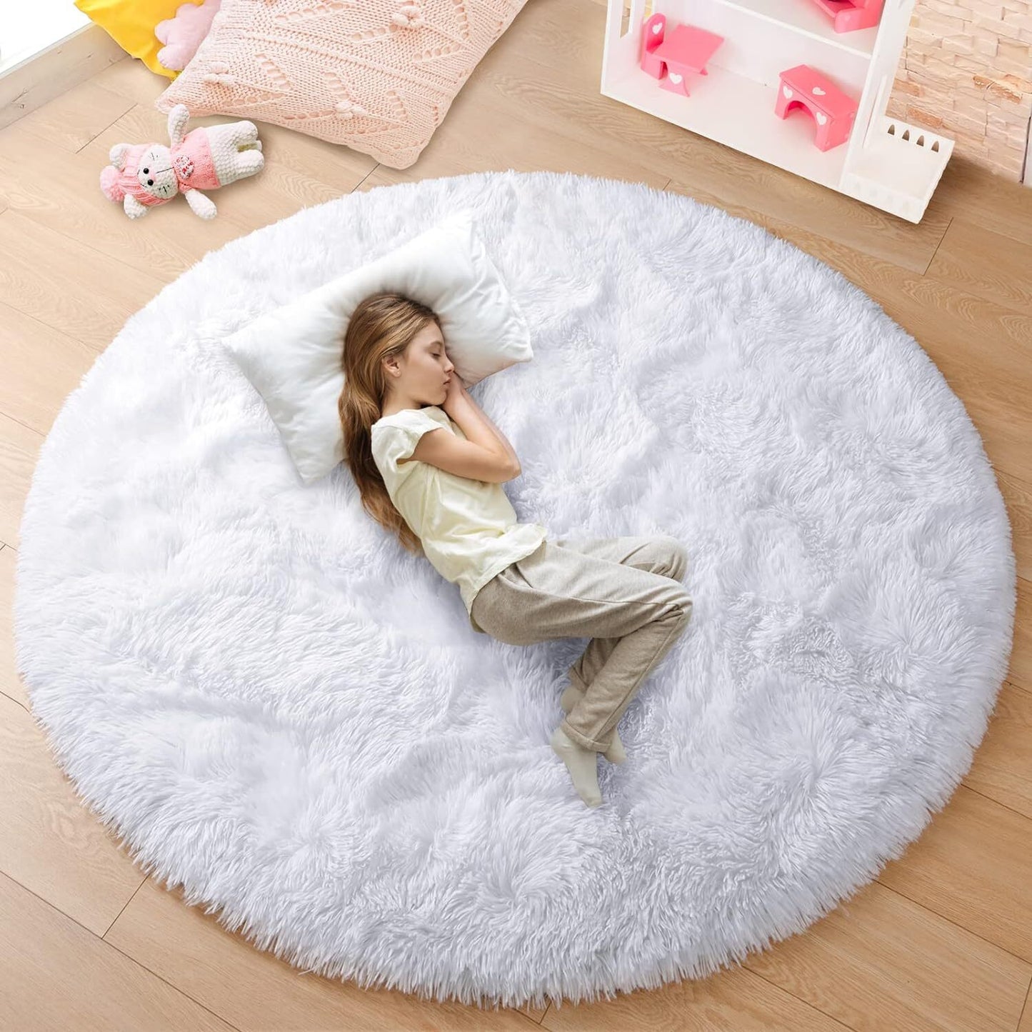 100cm Infinity Round Shag Rug White