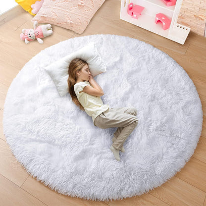 100cm Infinity Round Shag Rug White