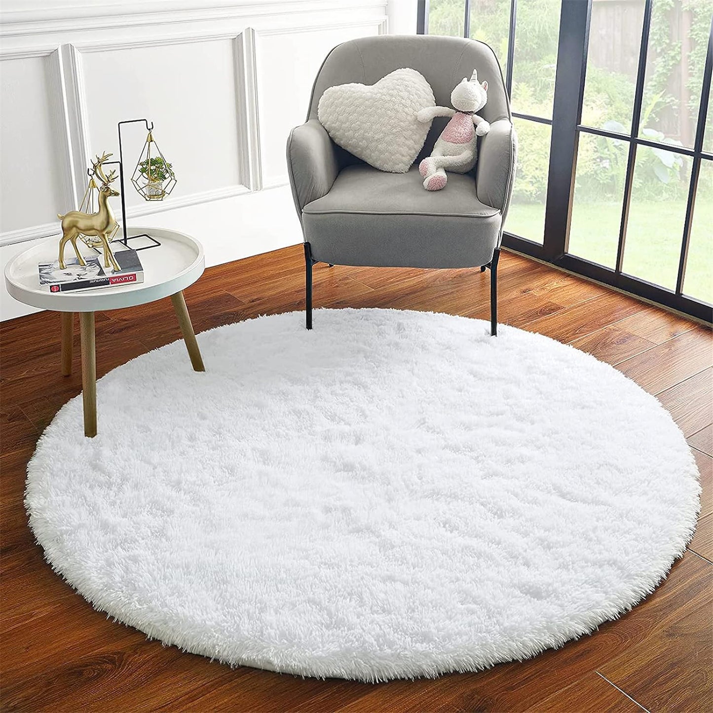 100cm Infinity Round Shag Rug White