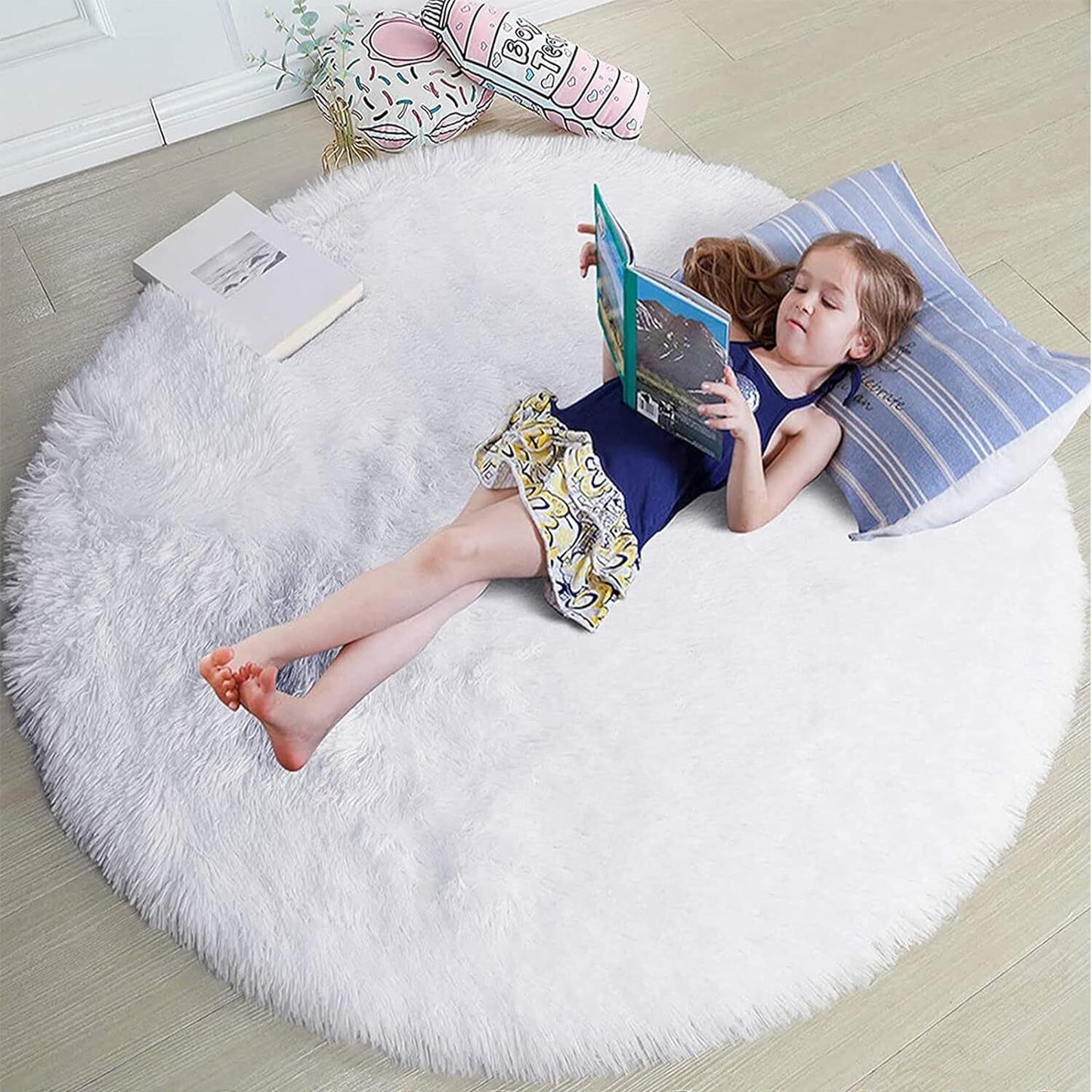 100cm Infinity Round Shag Rug White