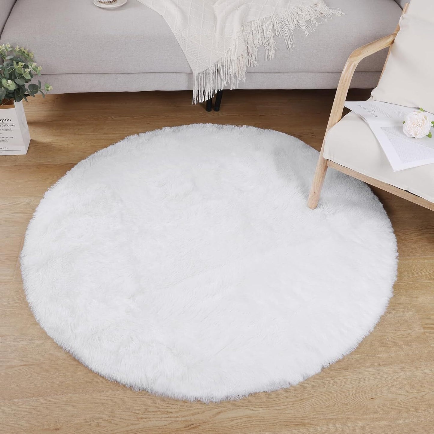 100cm Infinity Round Shag Rug White