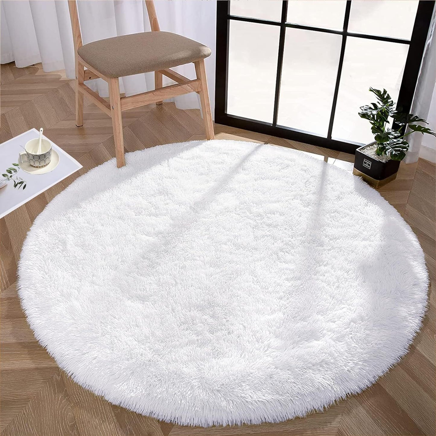 100cm Infinity Round Shag Rug White