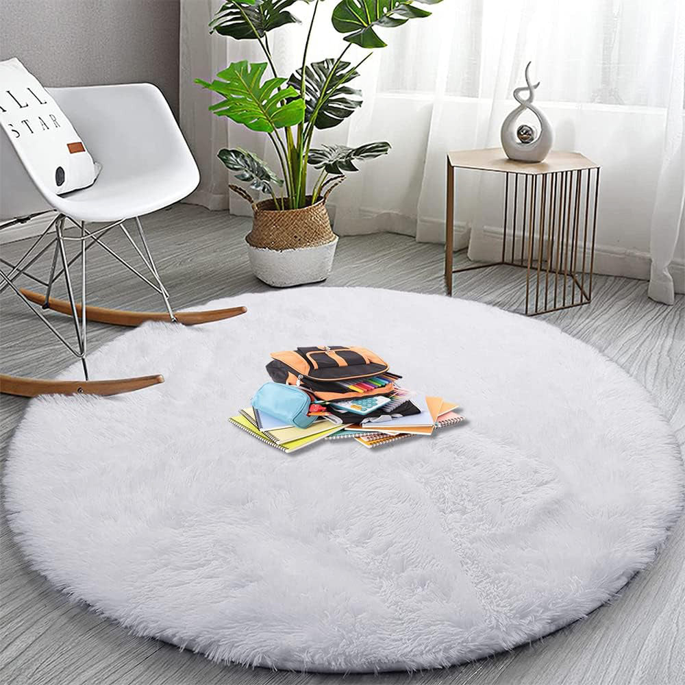 100cm Infinity Round Shag Rug White