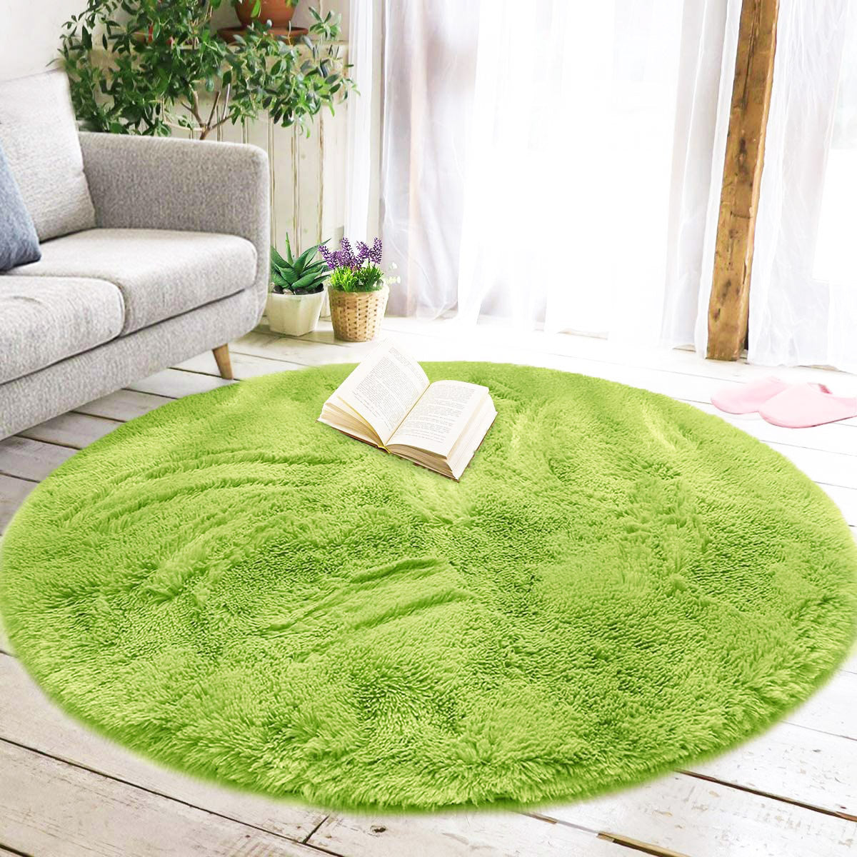 100cm Infinity Round Shag Rug Soft Green