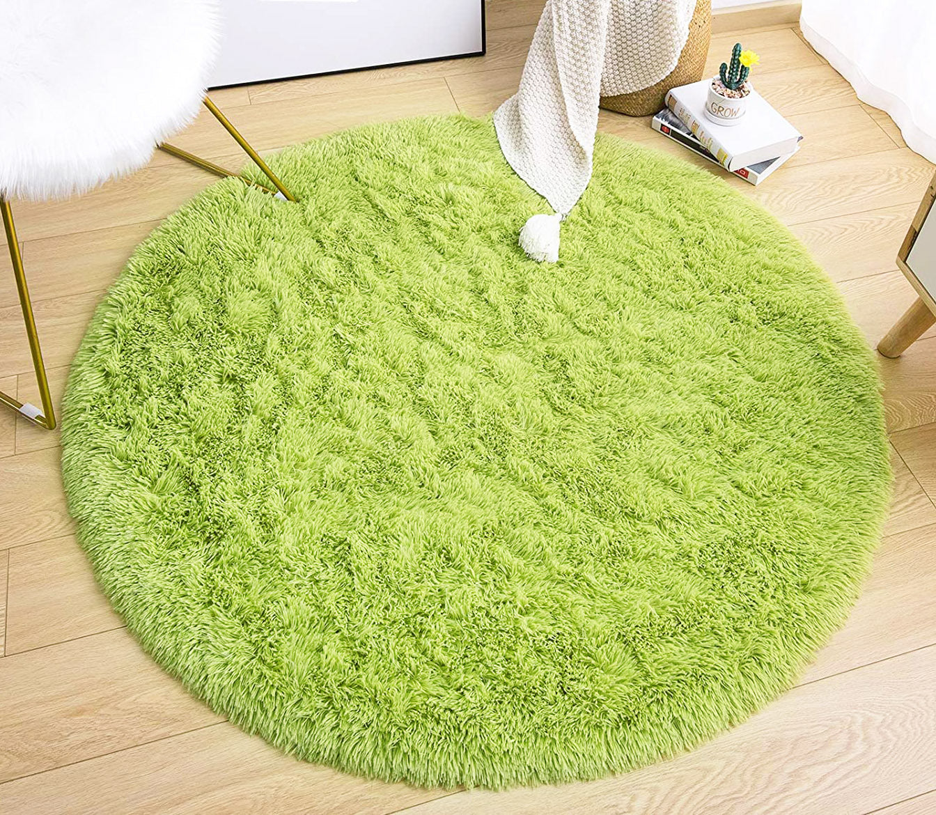 100cm Infinity Round Shag Rug Soft Green