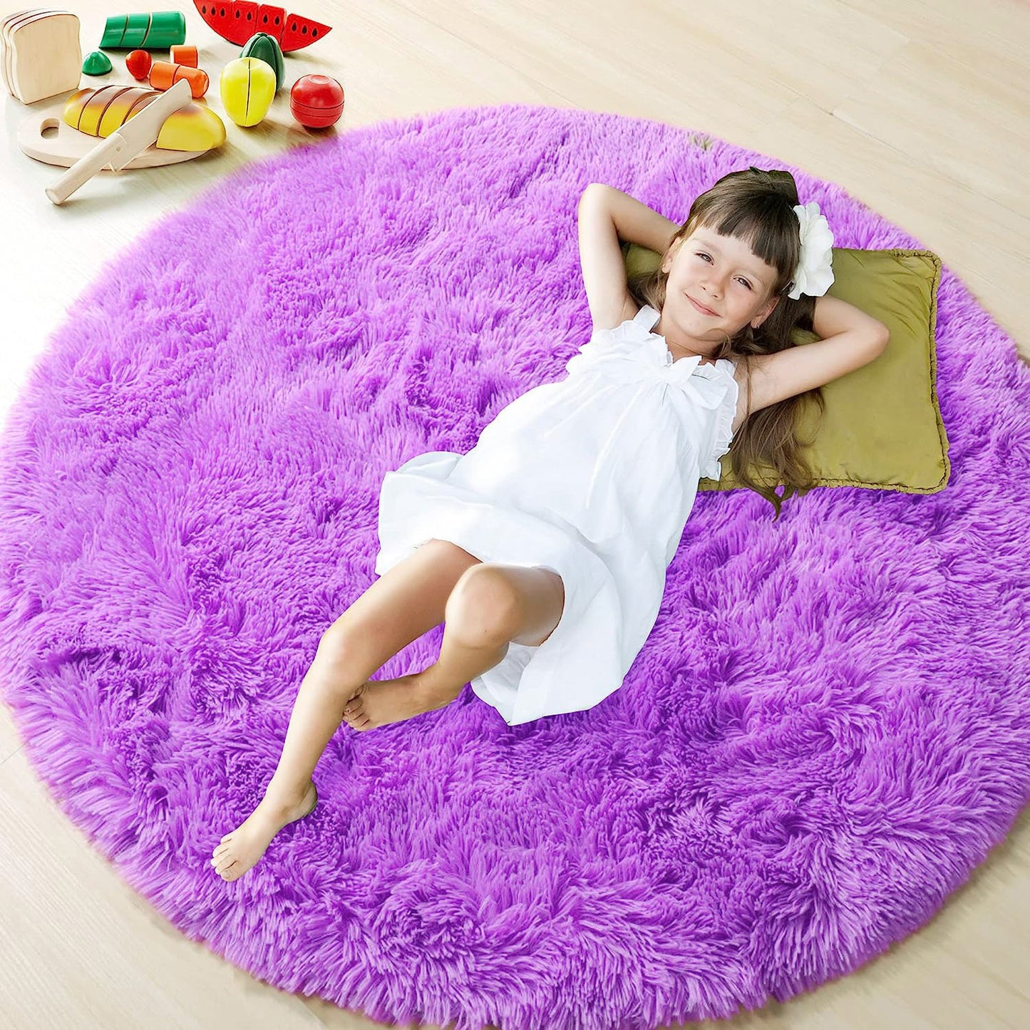 100cm Infinity Round Shag Rug Purple