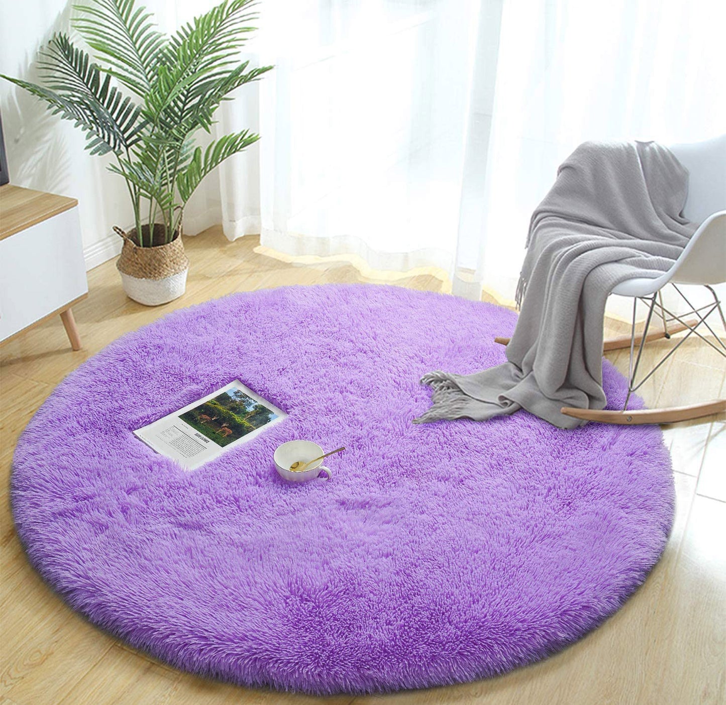 100cm Infinity Round Shag Rug Purple