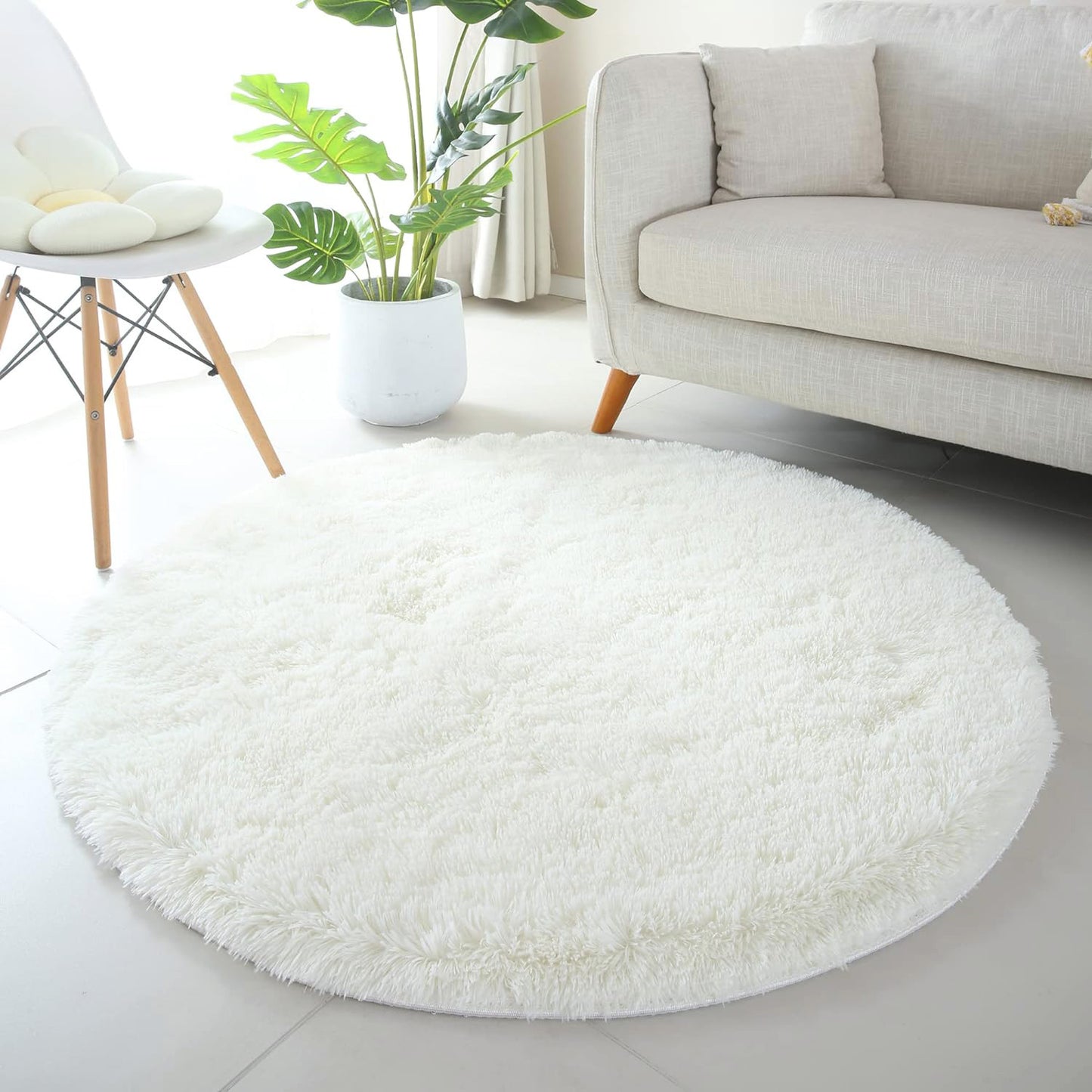 100cm Infinity Round Shag Rug Cream White