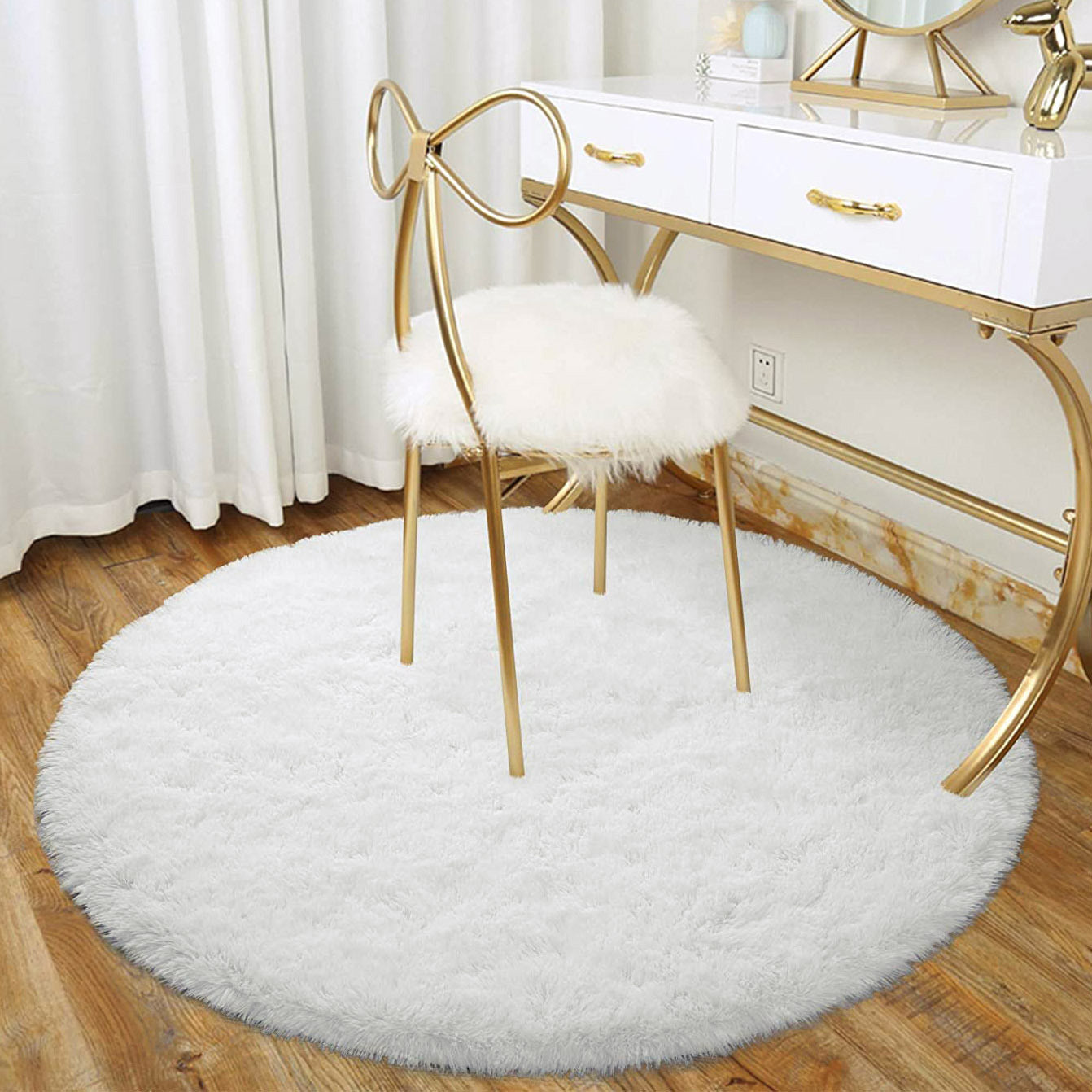 100cm Infinity Round Shag Rug Cream White