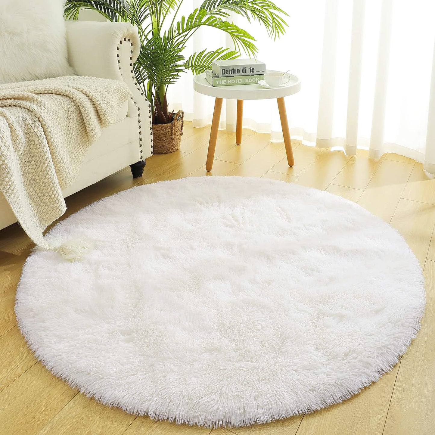 100cm Infinity Round Shag Rug Cream White