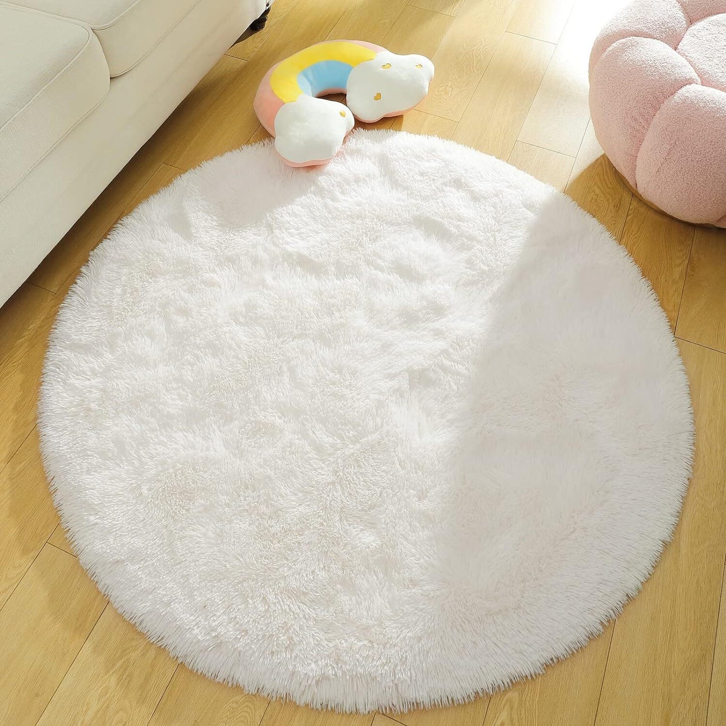 100cm Infinity Round Shag Rug Cream White