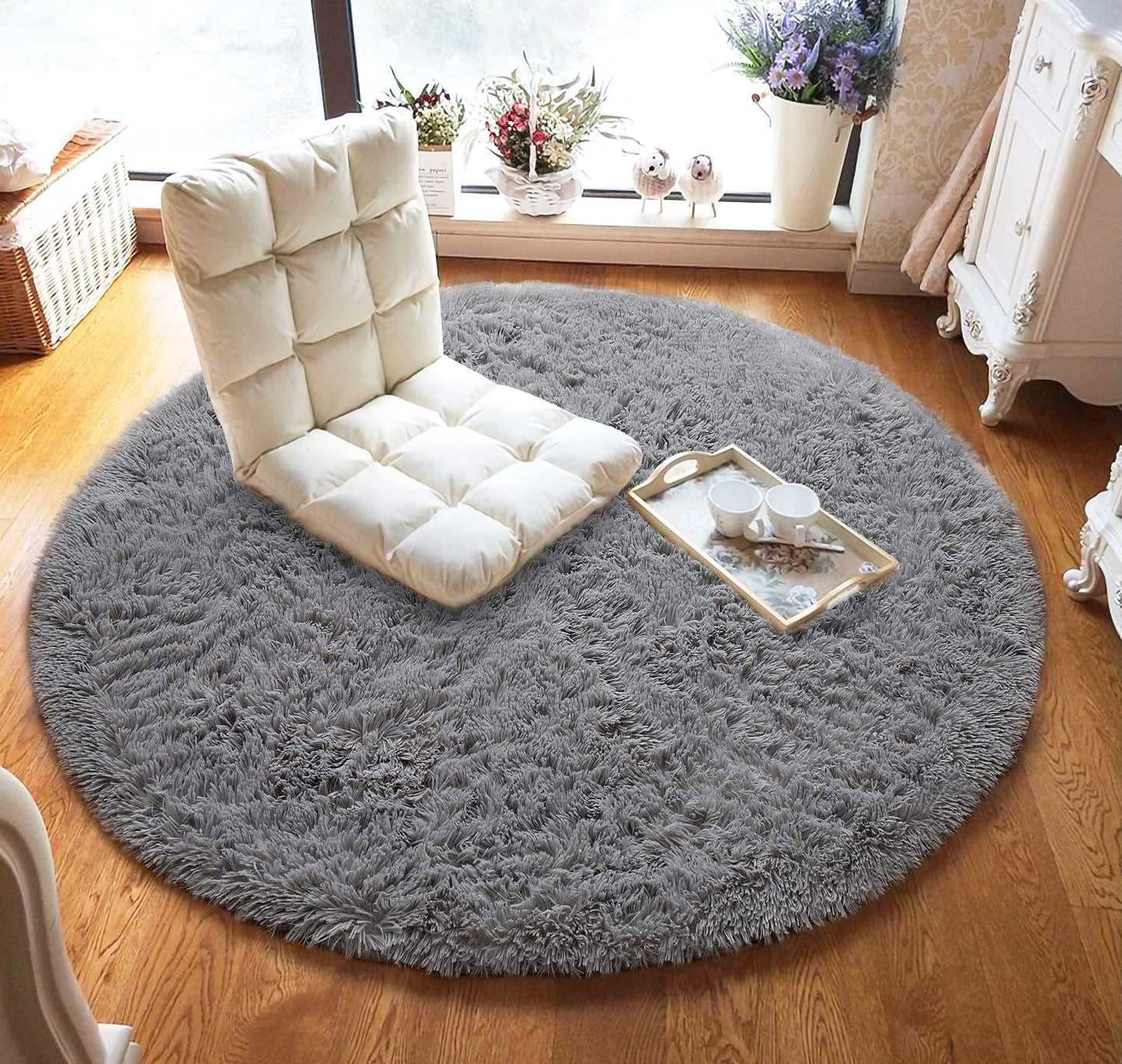 100cm Infinity Round Shag Rug Grey