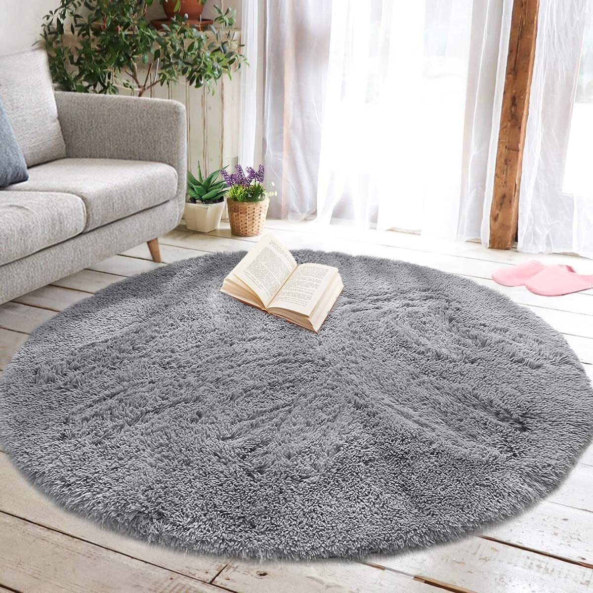 100cm Infinity Round Shag Rug Grey