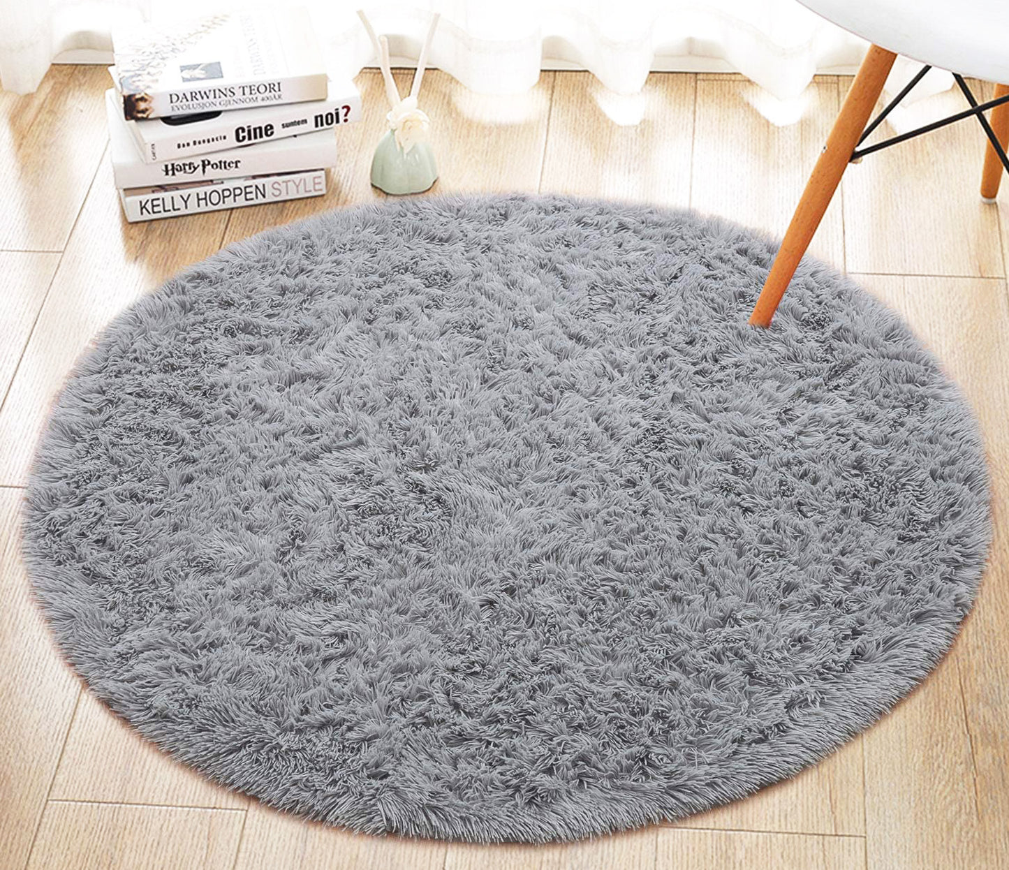 100cm Infinity Round Shag Rug Grey