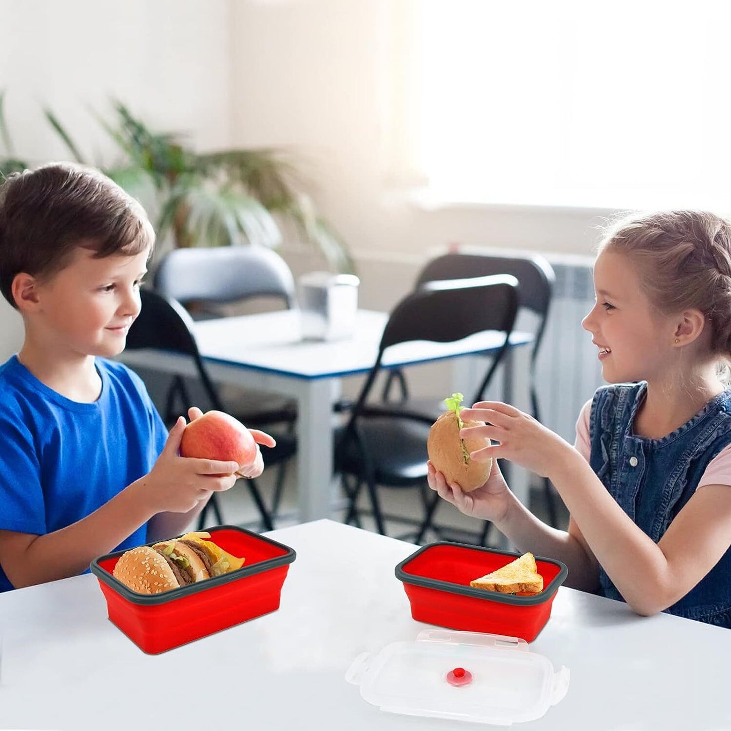 Pack of 4 Collapsible Silicone Food Storage Containers with Airtight Lid Red