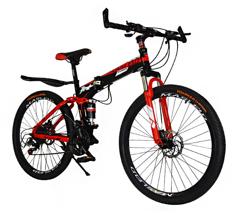 21 Speed Foldable Dual Suspension Mountain Bike Red Black